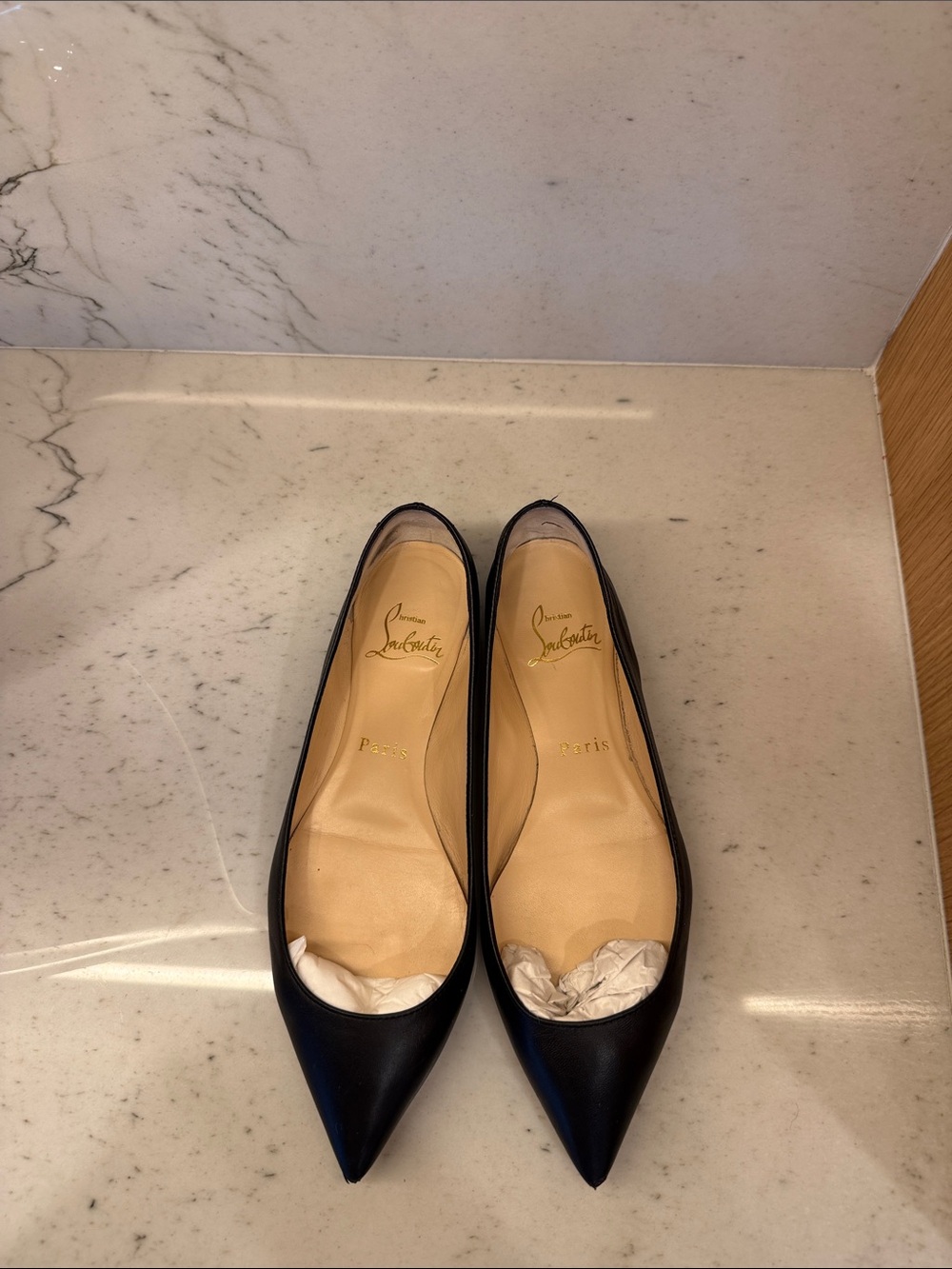 Christian Louboutin Black Pointed Leather Flats Size 35/5